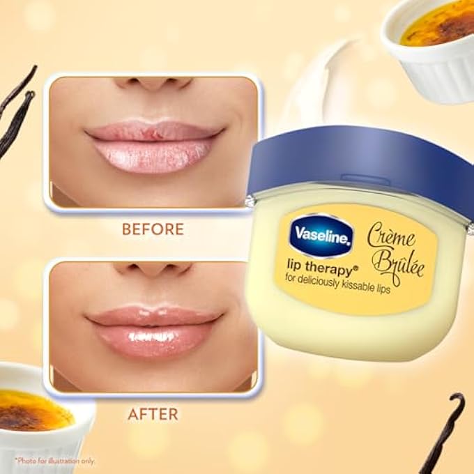 Vaseline LIP CARE CRME BRULEE LIP BALM TUB WITH PURE JELLY & CRME BRULEE FOR DELICIOUSLY KISSABLE LIPS| NOURISHES & PROTECTS LIPS| NON-GREASY LIP MOISTURIZER FOR NATURALLY TINTED LIPS| 7 GM - Image 3